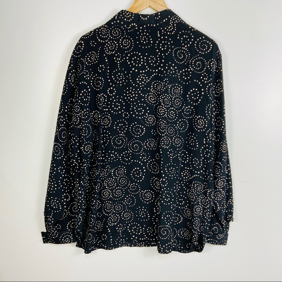 Gillian studio Size 16 vintage 100% silk shirt button down black brown dots - Picture 3 of 7